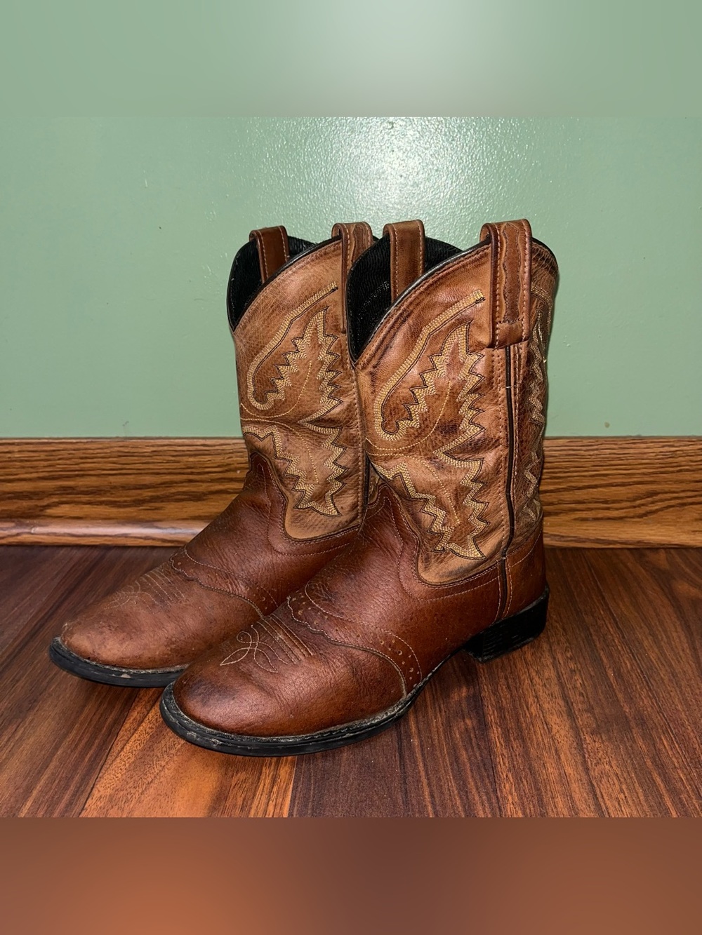 Old West 1936  Leather Cowboy Western Kids Boots Size 6Y Fits Women’s 7.5